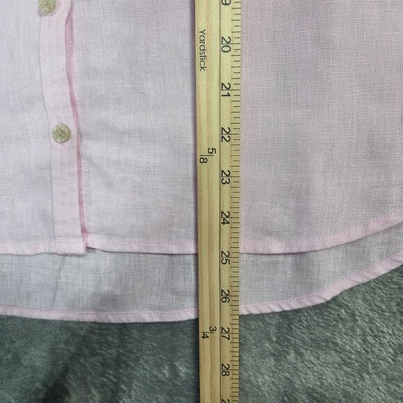 Orvis Top Womens M Pink Linen Blend Roll Tab Sleeve Button Down Breathable - Picture 8 of 8